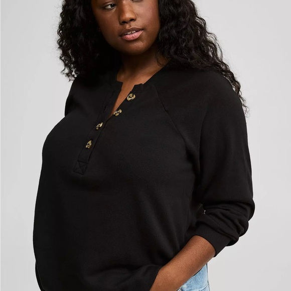 Torrid Black Long Sleeve Henley Sweatshirt - Picture 3 of 16